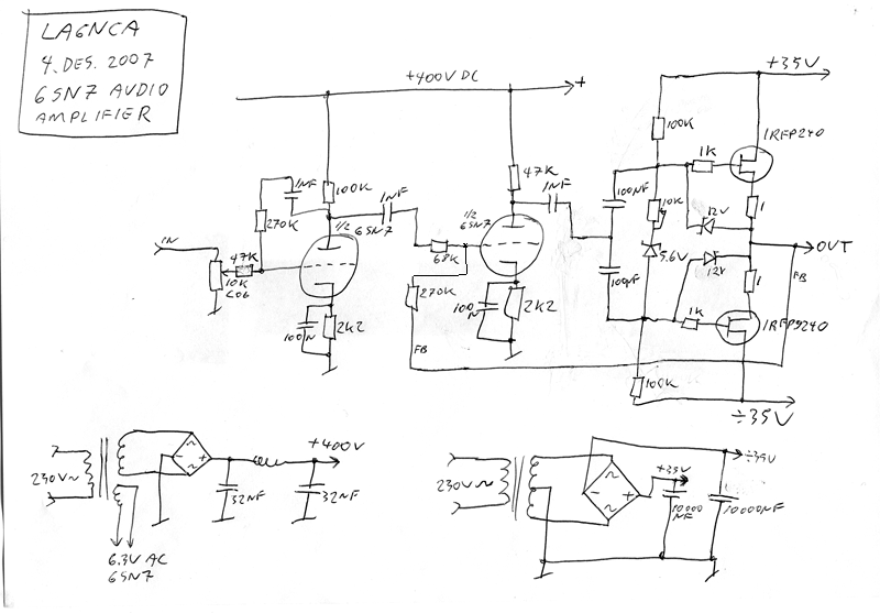 LA6NCA, 6SN7 TUBE AUDIO AMPLIFIER, HOMEBREW